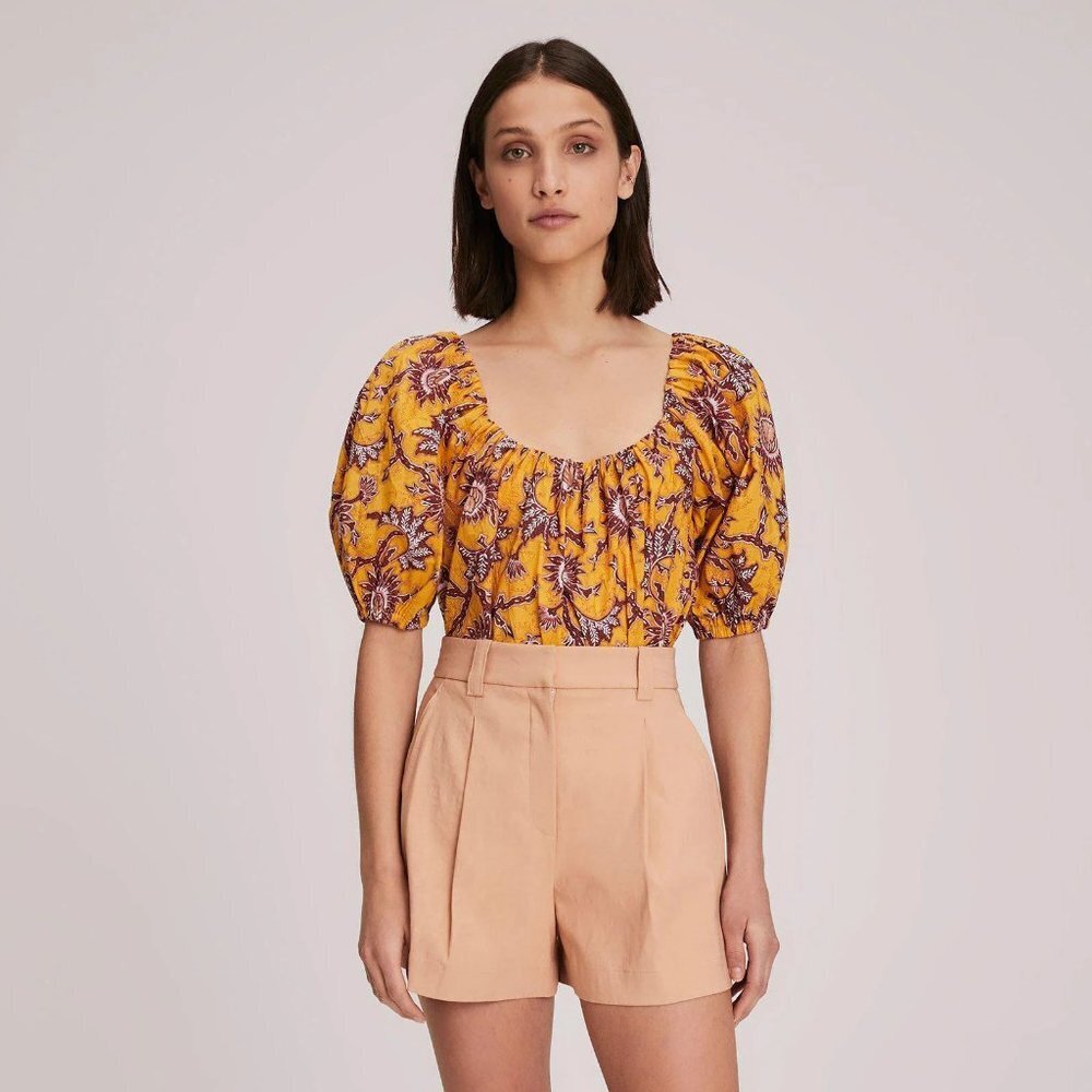 A.L.C. Mara Puff Short Sleeve Floral Top Blouse sz 6